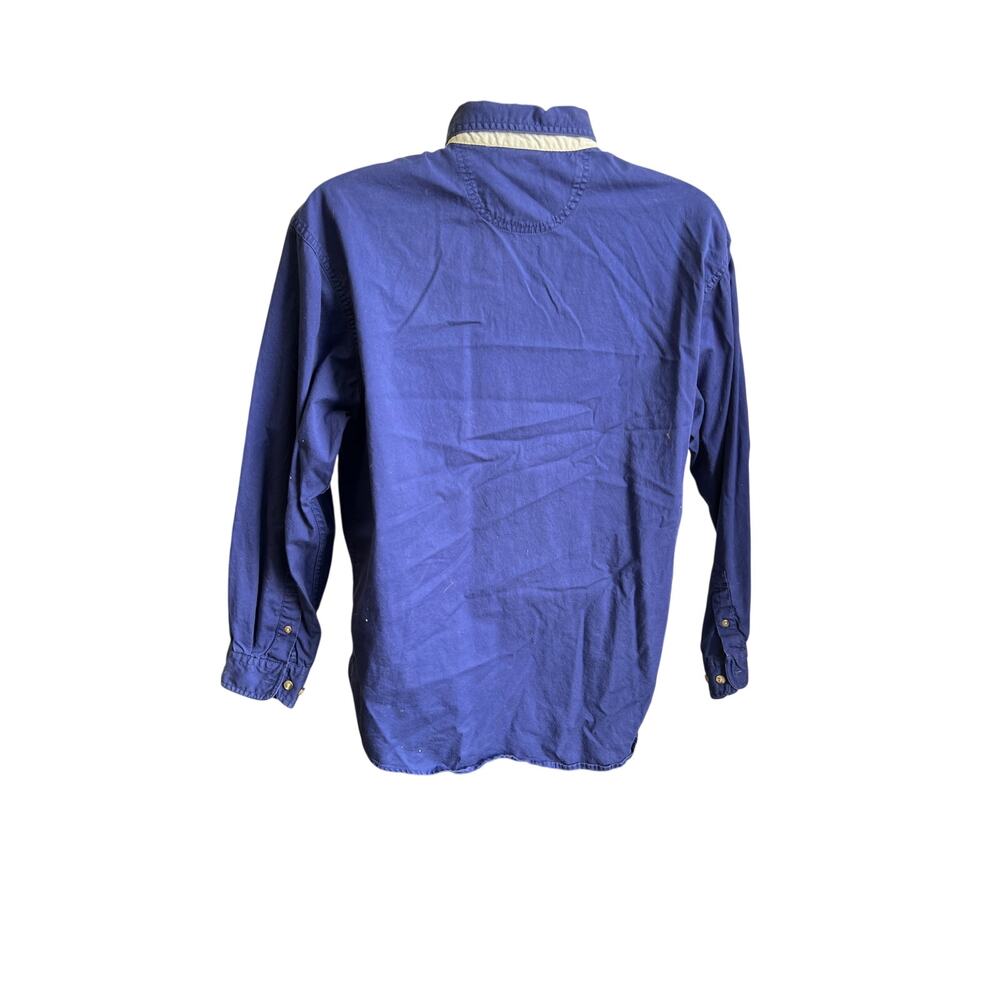 🧢 CSIA M Blue 100% Cotton Button-Down Shirt Bear Patch Preppy Sportcore Y2K - Picture 3 of 4